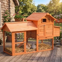 PawHut 82" Deluxe Chicken Coop Wooden Large Hen House with Run and Nesting Box for Hens Rabbits, Orange(m-8)