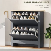 HOMCOM Shoe Storage Cabinet with 2 Flip Drawers and Adjustable Shelves for 8–12 Pairs of Shoes, Dark Grey(m-4)