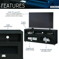 Sleek Durbin TV Stand with Glass Panel Cabinets and Cable Management, Modern Media Sideboard Cabinet for Living Room, 57" L x 15" W x 23" H, Black(m-5)
