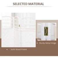 HOMCOM 4 Panel Folding Room Divider Portable Privacy Screen Wave Fiber Room Partition for Home Office White(m-5)