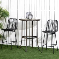 HOMCOM Set of 2 Rattan Barstools Wicker Counter Stools with Steel Legs and Footrest for Dining Room Kitchen Pub Black(m-7)
