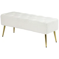 HOMCOM 44" Lamb's Wool-Feel Upholstered Bedroom Bench, End of Bed Bench with Thick Padded Cushion and Steel Legs, Cream White(m-2)
