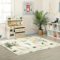 Qaba Foldable Baby Plat Mat, 77" x 69" Kids Floor Mat for Crawling and Learning, Girl & Animal Theme(m-8)
