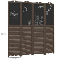 HOMCOM Wooden Room Divider with Blackboard, 4 Panel Folding Privacy Screen for Home Office, 5.5', Walnut Brown(m-3)