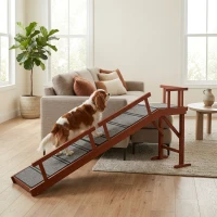 PawHut Wooden Dog Ramp with Removable Guardrails, Non-Slip Surface, 73" Long, Brown(m-9)