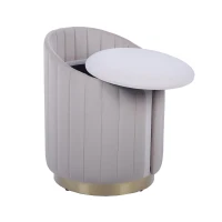 Practical Storage Ottoman with Hidden Compartment, Cozy Vanity Stool for Bedrooms and Living Rooms, 15.5" L x 15.5" W x 19" H, Taupe(m-8)