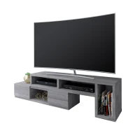 Modern Asymmetrical TV Stand with Expandable Sliding Frame, Adjustable Media Storage Cabinet for Living Room, 53'' L x 15'' W x 18'' H, Gray(m-9)