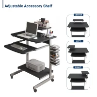 Compact Computer Cart with Adjustable Shelf and Slide-Out Keyboard, Space-Saving Desk for Dorms, 28.5" L x 20.5" W x 35.5" H, Black(m-6)