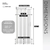 32" W Sleek Foldable Accordion Door with Double-Walled Panels, Space-Saving Interior PVC Sliding Door for Bedroom, 32'' L x 1'' W x 80'' H, White Oak(m-3)