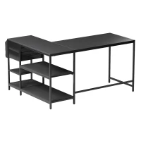 Modern L-Shaped Desk with 2 Drawers and Fabric Organizer, Contemporary Corner Computer Desk for Home Office, 55" L x 46.5" W x 29.5" H, Black(m-10)
