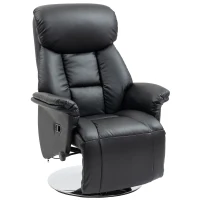 HOMCOM Swivel Recliner, Adjustable PU Leather Upholstered Recliner Chair with Footrest, Padded Arms and Steel Base, Black(m-11)