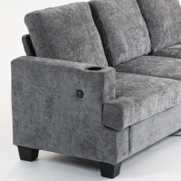 HOMCOM 3 Seater Sofa with USB Ports & Cup Holders, Chenille-Feel Upholstered Couch for Living Room, Grey(m-10)