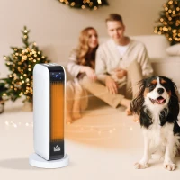HOMCOM 1500W Ceramic Space Heater, 2-In-1 Oscillating Portable Heater with Three Heating Modes(High, Low, Fan), Timer, Remote Control, for Indoor Use, White(m-2)