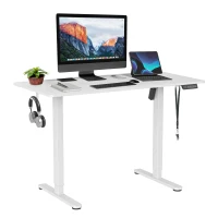 Sleek Electric Standing Desk with Memory Presets and Hooks, Height Adjustable Sit to Stand Computer Desk for Home Office, 47.5'' L x 23.5'' W x 28'' H, White(m-11)