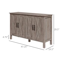 HOMCOM Sideboard Buffet with 4 Barn Doors and 2 Adjustable Shelves, Kitchen Buffet Cabinet for Living Room, Hallway, Gray(m-3)