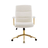 Chic Boucle Office Chair with Foam-Padded Back and Seat, Height-Adjustable Desk Chair for Studies Offices, 26" L x 26.5" W x 42.5" H, White(m-2)
