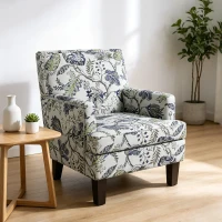 HOMCOM Upholstered Armchair, Mid-Century Accent Chair with Floral Pattern, Nailhead Trim for Living Room, Bedroom, Multicolour(m-7)