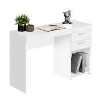 Contemporary White Workstation with Open Bottom Shelf, Modern Home Office Computer Writing Desk for Small Space, 47.5" L x 16" W x 30.5" H, White(m-10)