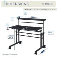 Mobile Writing Desk with Height Adjustment and Headphone Hook, Compact Worktable for Offices and Study Rooms, 35″ L x 23.5″ W x 28″ H, Black(m-3)