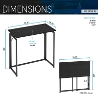 Sleek Folding Desk with Durable Steel Frame, Space-Saving Small Computer Writing Table for Apartment, 31.5" L x 15.5" W x 29" H, Black(m-3)