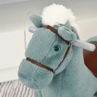 Qaba Kids Rocking Horse with Bear Toy, Plush Animal Rocker with Fun Realistic Sounds for Toddler 18-36 Months, Blue(m-8)