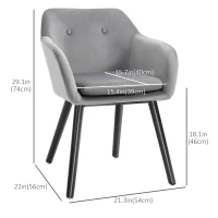 HOMCOM Modern Dining Chairs Set of 2, Kitchen Chairs Upholstered Fabric Velvet-Touch, Backrest and Armrests, Kitchen Counter Dining Room, Grey(m-3)