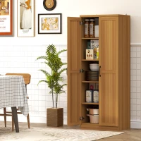 HOMCOM 63" 2-Door Kitchen Pantry, Freestanding Cabinet with 2 Adjustable Shelves for Dining Room, Cinnamon Teak Wood Grain(m-11)