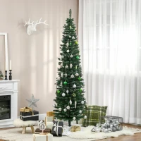 HOMCOM 7ft Unlit Pencil Artificial Christmas Tree with Realistic Branches and 499 Tips, Plastic Base, Green(m-2)