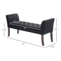 HOMCOM Upholstered Bedroom Entryway Bench with Button Tufted Design, End of Bed Bench with Arms and Solid Wood Legs, Black(m-3)