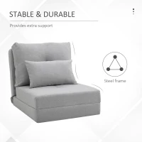HOMCOM Folding Sofa Bed, Convertible Sleeper Chair with Adjustable Backrest, Metal Frame and Pillow, Upholstered Chair Bed Floor Sofa for Living Room Bedroom, Light Gray(m-7)