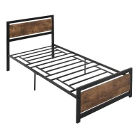 HOMCOM Single Bed Frame with Headboard & Footboard, Strong Metal Slat Support Bed Frame w/ Underbed Storage Space, No Box Spring Needed, 41.75'' x 76.75'' x 40.5''(m-1)