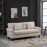 HOMCOM Modern 3 Seater Sofa, Corduroy Fabric 3 Seater Couch with Pine Wood Legs and Rolled Armrests for Living Room, Beige(m-8)