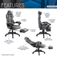 Comforting Executive Chair with Extending Footrest and Headrest Pillow, Ergonomic Office Chair for Gaming Rooms, 28″ L x 27″ W x 48.5″ H, Gray(m-4)