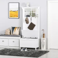 HOMCOM Coat Rack Shoe Bench with Storage 4 In 1 Hall Tree for Entryway Hallway Organizer with Cabinet 3 Hooks Mirrors White(m-2)
