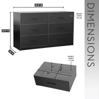 Versatile 6-Drawer Dresser with Water-Resistant Top, Ideal Storage Chest for Bedrooms, Playrooms, Entryways, 44.5" L x 16" W x 26.5" H, Black(m-3)