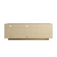 Contemporary Floating TV Stand with Patterned Cabinet Door, Modern Media Entertainment Console for Living Room, 63" L x 14" W x 21" H, Oak Natural Wood+Antique White(m-9)