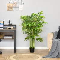 HOMCOM 4.5FT Artificial Bamboo Tree, Decorative Faux Plant in Nursery Pot for Indoor or   Decor(m-2)
