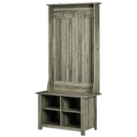 HOMCOM Hall Tree with Shoe Storage Bench Entryway Bench for Living Room, Grey(m-11)