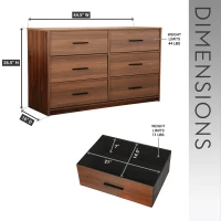 Versatile 6-Drawer Dresser with Water-Resistant Top, Ideal Storage Chest for Bedrooms, Playrooms, Entryways, 44.5" L x 16" W x 26.5" H, Walnut(m-3)