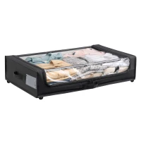 Compact 2 Under-Bed Storage Containers with Transparent Cover, Rolling Organizer Bins for Bedrooms, 28" L x 16.5" W x 6.5" H, Black(m-9)