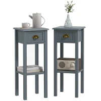 HOMCOM 2-Tier Side Tables Set of 2 with Drawer and Shelf, 2 Pieces End Tables for Living Room and Hallway, Gray(m-11)