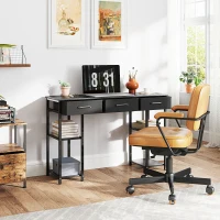 HOMCOM 47" Small Computer Desk, Writing Desk with Fabric Drawers, Home Office Desk with Adjustable Shelves, Black(m-2)