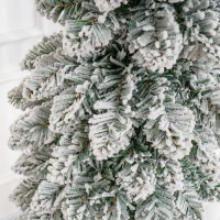 HOMCOM 5' Tall Unlit Slim Pencil Xmas Tree, Snow-Flocked Artificial Christmas Tree with Realistic Branches and 301 Tips, Green(m-9)