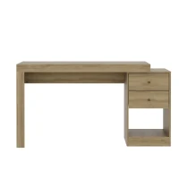 Sleek Expandable Desk with 2 Drawers and Open Bottom Shelf, Modern Home Office Computer Writing Table for Apartment, 47.5" L x 18" W x 29.5" H, Brown(m-2)