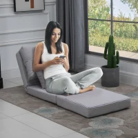 HOMCOM Folding Sofa Bed, Convertible Sleeper Chair with Adjustable Backrest, Metal Frame and Pillow, Upholstered Chair Bed Floor Sofa for Living Room Bedroom, Light Gray(m-10)