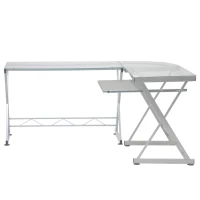 Sleek L-Shaped Computer Desk with Tempered Glass Top, Reversible Corner Workstation Table for Home Office, 61.5" L x 45" W x 29.5" H, Clear(m-2)