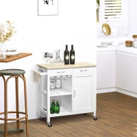 HOMCOM Kitchen Storage Trolley Cart Serving Cart 2 Drawers Wine Glass Rack Towel Rail(m-1)