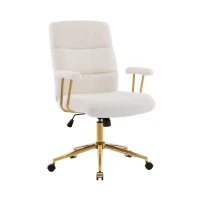 Chic Boucle Office Chair with Foam-Padded Back and Seat, Height-Adjustable Desk Chair for Studies Offices, 26" L x 26.5" W x 42.5" H, White(m-6)