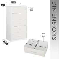 Spacious 5-Drawer Dresser with Water-Resistant Top, Ideal Storage Chest for Bedrooms, Playrooms, Entryways, 22.5" L x 15.5" W x 43" H, White(m-3)