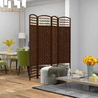 HOMCOM 4 Panel Folding Room Divider Portable Privacy Screen Wave Fiber Room Partition for Home Office Brown(m-2)